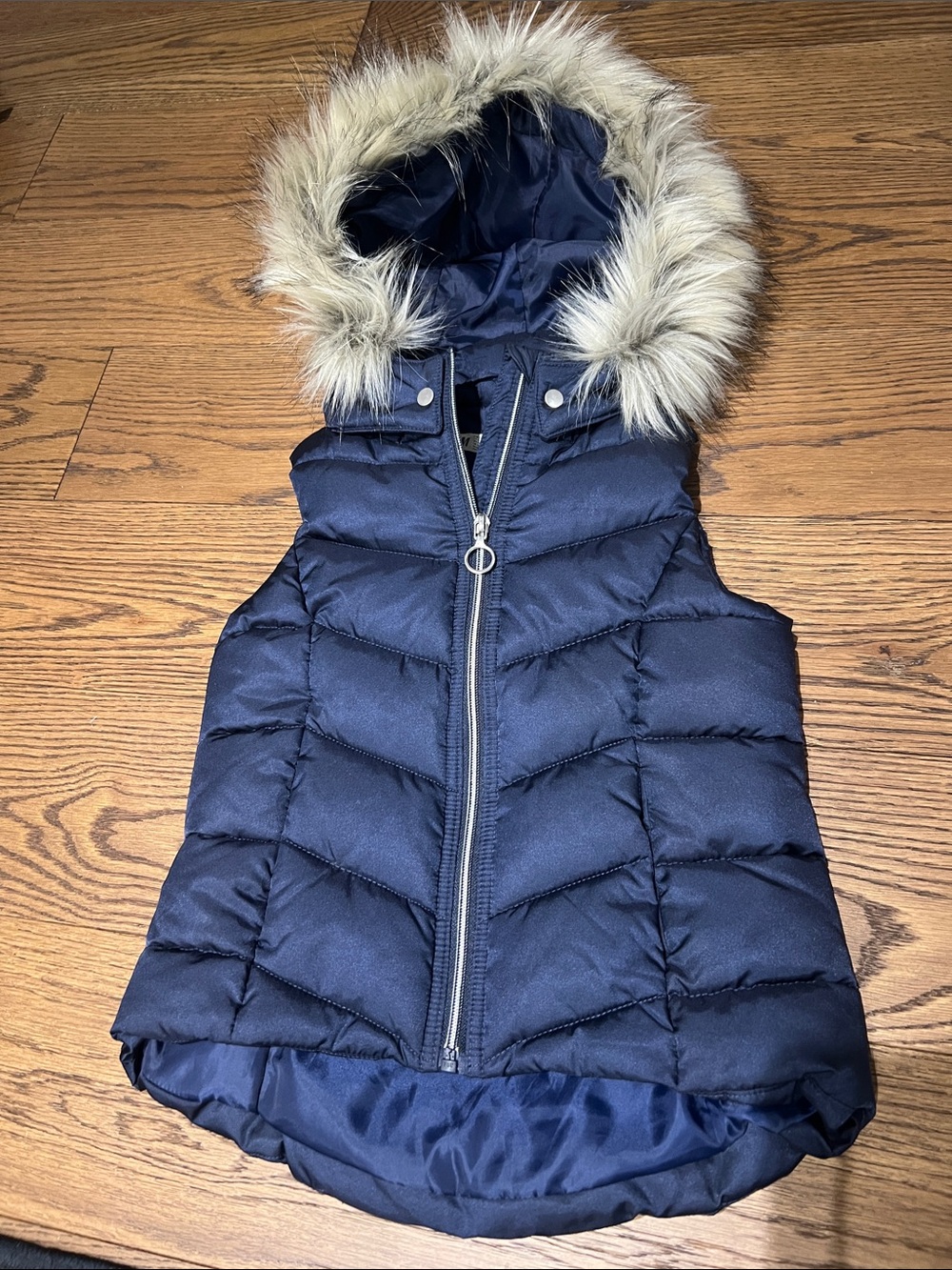H&M Navy Puffer Vest with Faux Fur Trim